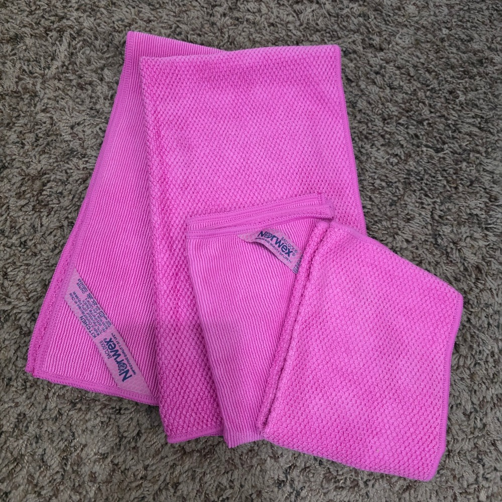 Norwex Kitchen 3pc Limited Edition Pink Ribbed Towel 2 Cloths BacLock Microfiber